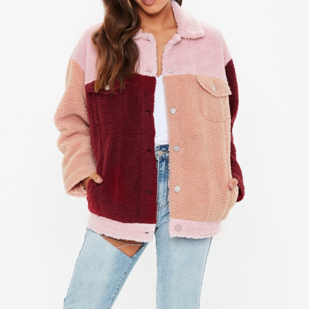 Missguided pink colorblock teddy jacket